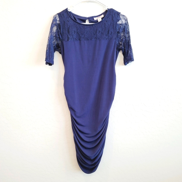 Motherhood Maternity Dresses & Skirts - 💕Motherhood Maternity Navy Blue Dress with Lace Sleeves Women's Size Small Mat.